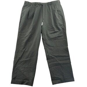 Lands End Mens Dress Pants Size 40R Green 100% Wool Pleated Cuffed Straight Leg